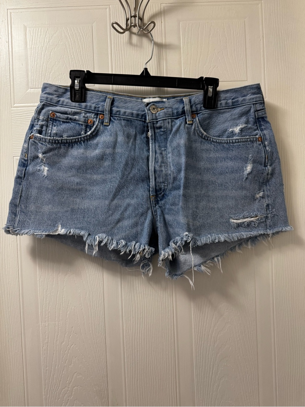 Agolde Light Blue Distressed Denim Cutoff Shorts
